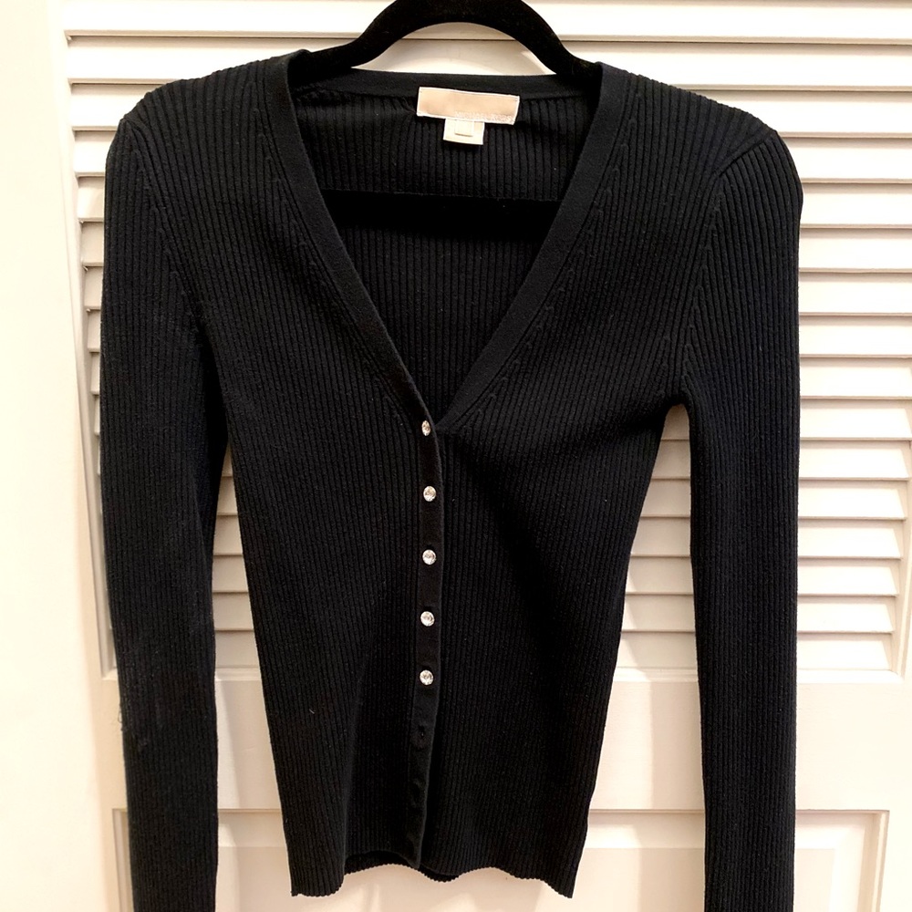 Black Michael Kors knit cardigan with swarovski crystal buttons
